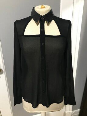 Vexy Y2K Corporate Goth Black Mesh Hi-Lo Blouse Top Gothic Punk SMALL